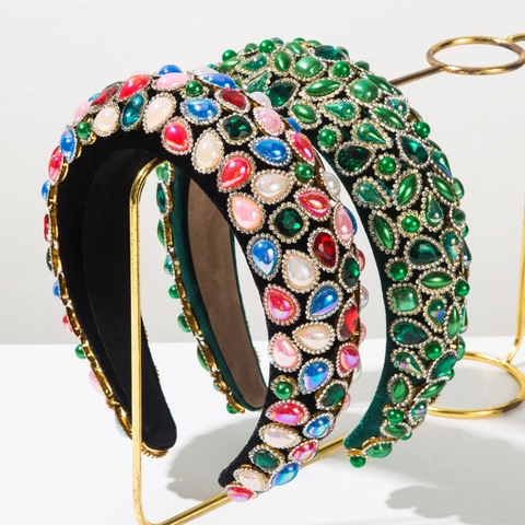Cerchietto Imbottito di Lusso Barocco con Strass e Perle Artificiali Cerchietto Ispessito in Velluto Retro per Donna Gioielli Matrimonio