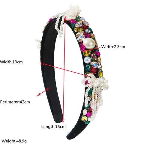 Baroque Vintage Velvet Headband With Rhinestone Artificial Pearl Bow Tassel Luxury Hair Band For Women Party Jewelry