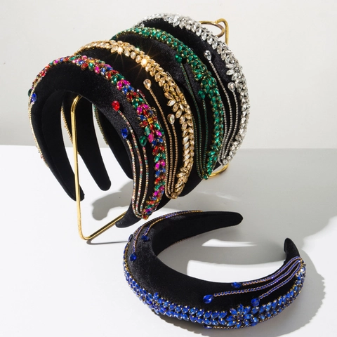 Baroque Vintage Padded Rhinestone Headband For Women Luxury Velvet Crystal Hair Band Wedding Party Fashion Hair Accessories