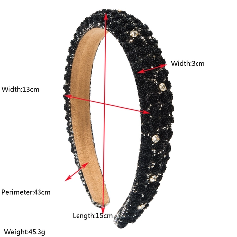 Vintage Baroque Luxurious Floral Rhinestone Padded Headband For Women 3D Rose Flower Hair Band Wedding Party Hair Accessories