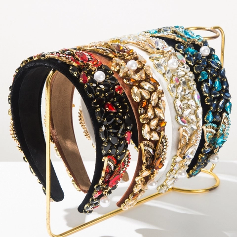 Cerchietto Imbottito Barocco di Lusso per Donna Velluto Farfalla in Strass Cerchietto con Perla Artificiale Accessori Capelli Matrimonio Vintage