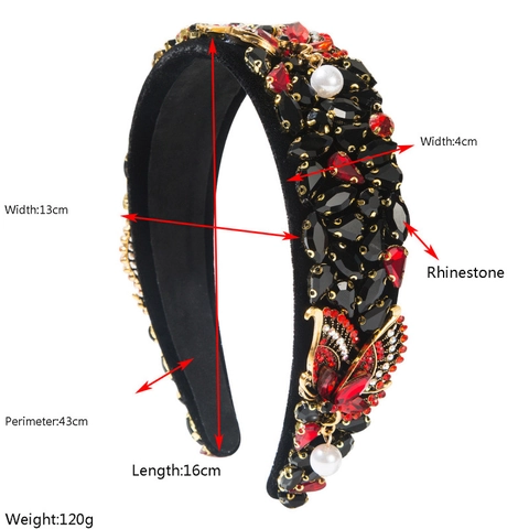 Cerchietto Imbottito Barocco di Lusso per Donna Velluto Farfalla in Strass Cerchietto con Perla Artificiale Accessori Capelli Matrimonio Vintage