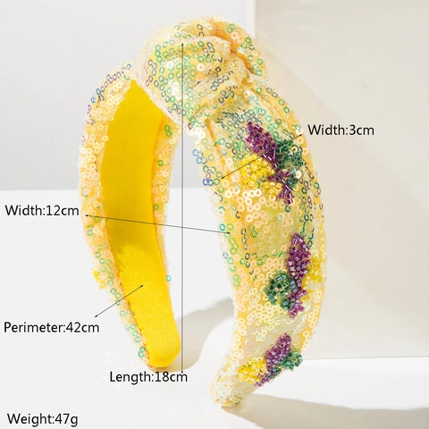Diadema con Nudo de Lentejuelas y Cuentas para Mujer Brillante Banda de Pelo para Carnaval Mardi Gras Patrón Flor de Lis Accesorios para el Cabello