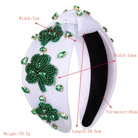 Cerchietto Trifoglio San Patrizio Strass Perline Nodo Bianco Verde Moda Accessorio Capelli per Donna Festa Decorazione