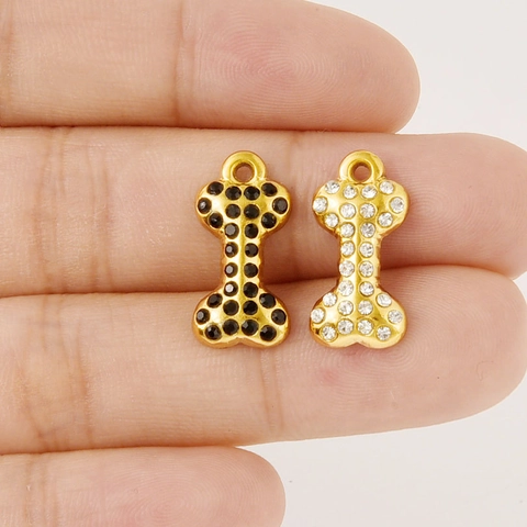 Solo Colgante de Hueso de Acero Inoxidable 304 con Diamantes de Imitación Dije de Hueso para DIY Collar Joyería
