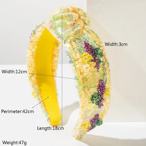 Women Sequined Beaded Knotted Headband Sparkling Mardi Gras Carnival Hair Band Fleur De Lis Pattern Fashion Festival Hair Accessories