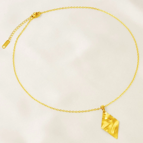 Collar con Colgante de Rombo de Acero Inoxidable Martillado Geométrico Irregular Oro Plata Joyería para Mujer Diario Minimalista