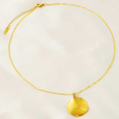 Collana Minimalista in Acciaio Inossidabile 304 Con Pendente Tondo Irregolare Donna Chic Oro Argento Texture Crespata Gioielli