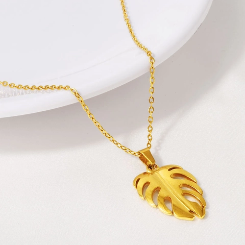 Collar con Colgante de Hoja de Monstera de Acero Inoxidable 304 Minimalista Hoja de Palma Oro Plata para Mujer