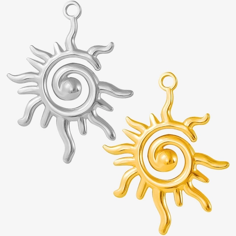 Vintage 304 Stainless Steel Sun Spiral Pendant DIY Necklace Accessories Electroplated Gold Silver Geometric Charm Jewelry Making