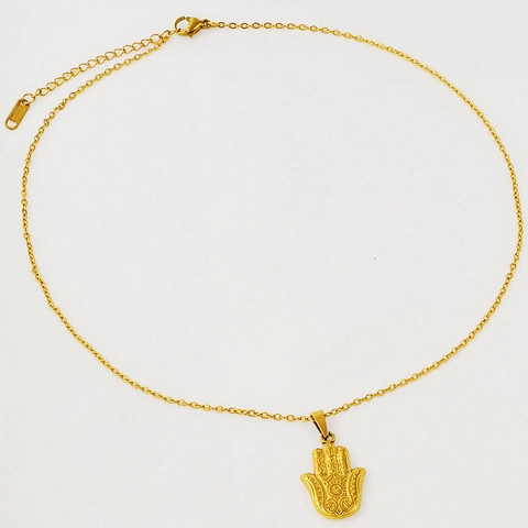 Vintage 304 Edelstahl Hamsa Hand Anhänger Halskette Für Damen Hand der Fatima Graviert Charme Choker Täglich Schmuck Geschenk