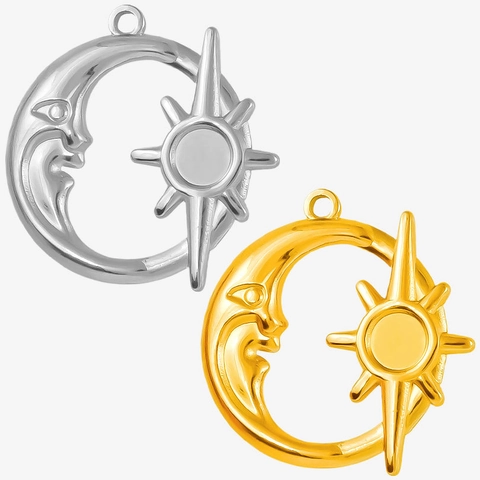 Ciondolo in Acciaio Inossidabile 304 a Forma di Sole e Luna Celeste per Creazione Gioielli DIY Charm Placcato Oro e Argento