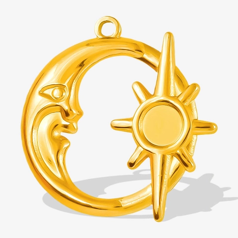Ciondolo in Acciaio Inossidabile 304 a Forma di Sole e Luna Celeste per Creazione Gioielli DIY Charm Placcato Oro e Argento