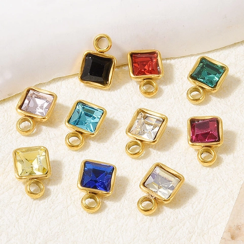 Roestvrij Stalen Geometrische Vierkante Strass Hanger DIY Sieraden Accessoires 18K Verguld Mode Charms Voor Kettingen Vrouwen