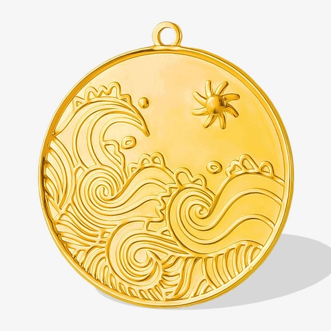 304 Stainless Steel Round Wave Sun Embossed Pendant For DIY Jewelry Making Gold Silver Plate Necklace Accessories
