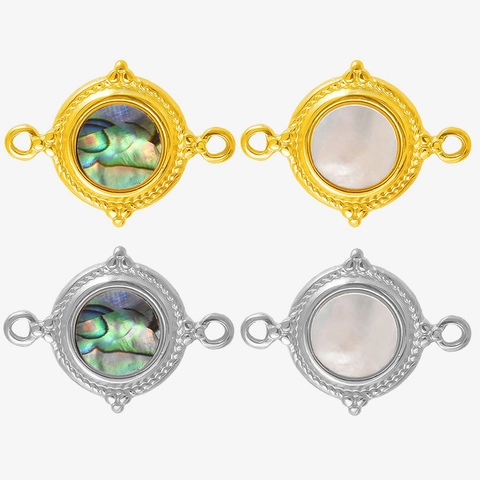 304 Stainless Steel Round Connector Pendant Natural Abalone Mother Of Pearl Shell For DIY Jewelry Making Crafts Accessories