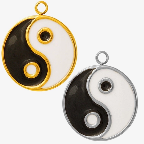 Stainless Steel Tai Chi Yin Yang Pendant Round Enamel Oil Drip Pendant For DIY Necklace Bracelet Making Minimalist Jewelry Accessory