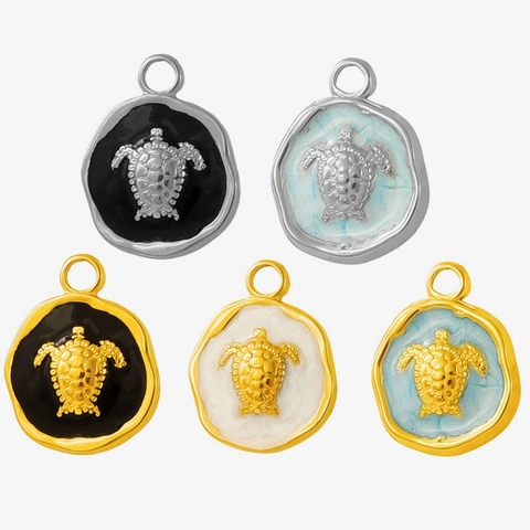 Stainless Steel Sea Turtle Pendant Enamel Ocean Style Animal Relievo Charm Pendant Only Without Chain For Women Jewelry