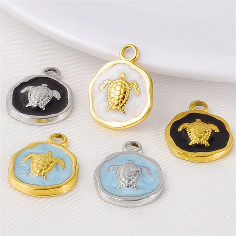 Stainless Steel Sea Turtle Pendant Enamel Ocean Style Animal Relievo Charm Pendant Only Without Chain For Women Jewelry