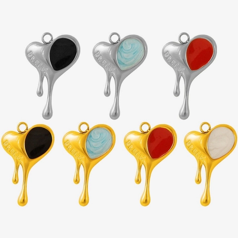 304 Stainless Steel Melting Heart Pendant Dream Engraving Enamel Drip Charms For DIY Necklace Bracelet Making Jewelry Accessories