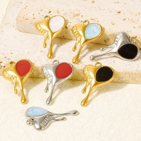 304 Stainless Steel Melting Heart Pendant Dream Engraving Enamel Drip Charms For DIY Necklace Bracelet Making Jewelry Accessories