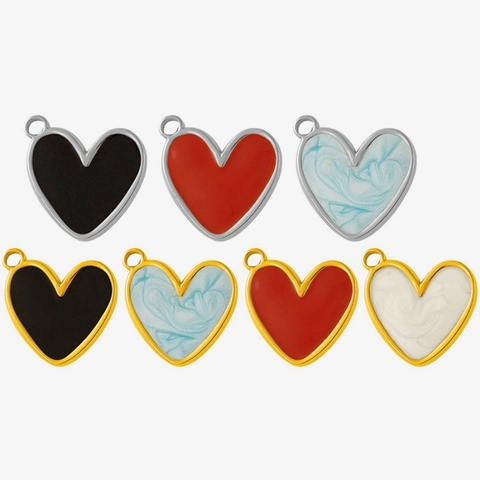 304 Stainless Steel Romantic Heart Pendant Enamel Charm For DIY Necklace Bracelet Making Marble Swirl Design Accessory Women Jewelry