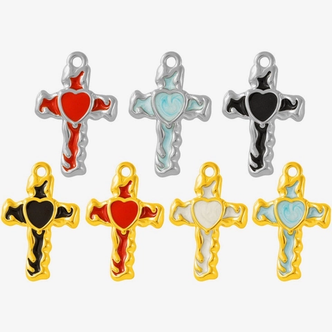 304 Stainless Steel Cross Heart Pendant Drip Oil Enamel Romantic Irregular Liquid Lava Style DIY Necklace Bracelet Jewelry Accessory Women