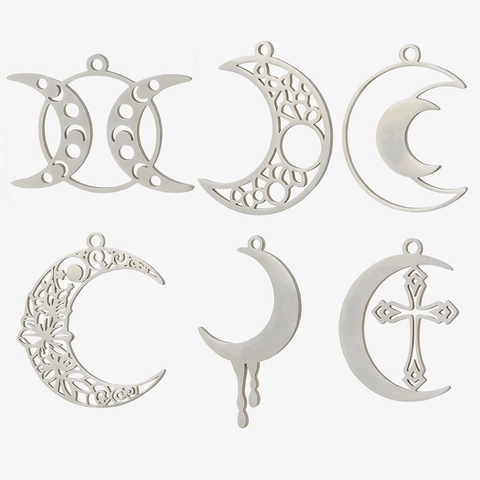 304 Edelstahl Mond Anhänger Mit 18K Vergoldet Hohl Kreuz Dreifache Mondgöttin DIY Schmuckherstellung Zubehör