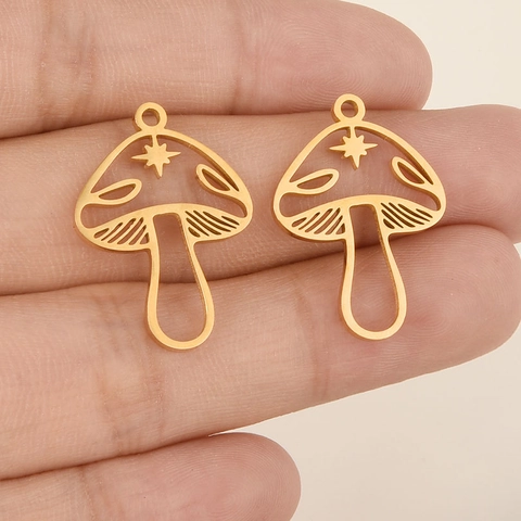 304 Stainless Steel Mushroom Charm Pendant Only Without Chain Hollow Out Star Design For DIY Jewelry Necklace Making