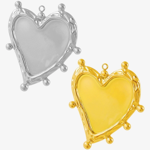 Irregular Heart Shape Pendant 304 Stainless Steel Jewelry Making Accessory For Necklace Bracelet Vintage Beaded Edge Design