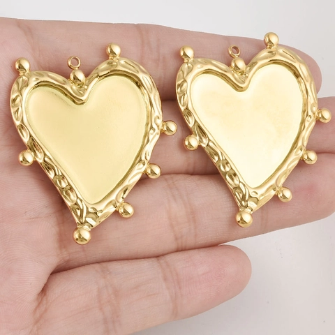 Irregular Heart Shape Pendant 304 Stainless Steel Jewelry Making Accessory For Necklace Bracelet Vintage Beaded Edge Design