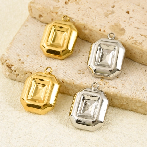 304 Stainless Steel Geometric Rectangle Pendant Emerald Cut Step Faceted Design For DIY Necklace Jewelry Making Parts