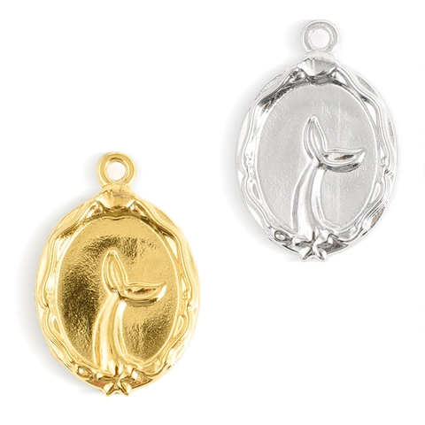 Ciondolo Bifacciale a Forma di Sirena in Acciaio Inossidabile 304 Vintage Ovale con Rilievo Profilo Donna per Creazione Gioielli