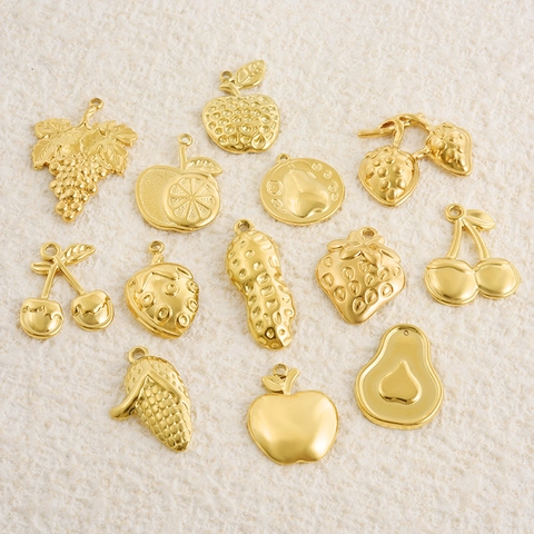 Dijes de Acero Inoxidable 304 con Forma de Fruta y Verdura para Joyería DIY Collar Pulsera Fresa Cereza Uva Manzana Maíz Cacahuete