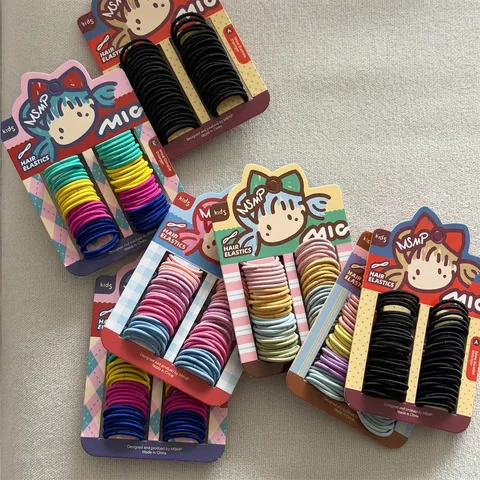 Kids Hair Ties Set Colorful Elastic Seamless Ponytail Holders Cute Cartoon Card Packaging Hair Accessories For Girls