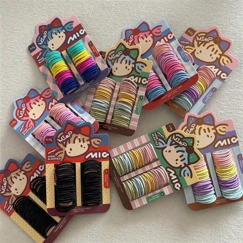 Kids Hair Ties Set Colorful Elastic Seamless Ponytail Holders Cute Cartoon Card Packaging Hair Accessories For Girls