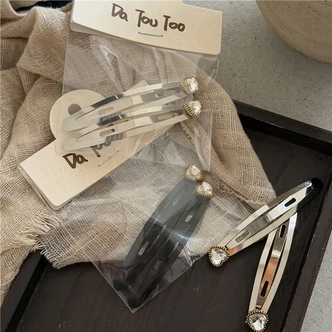 Koreanischer Stil Herz Strass Metall BB Haarklammer Für Damen Süß Minimalistisch Erbsenförmige Silber Schwarz Haarnadel