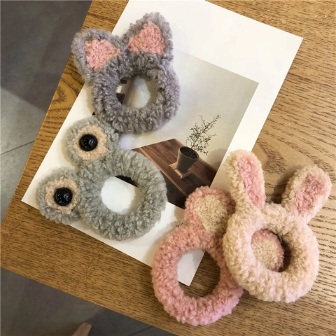 Coleteros de Peluche de Dibujos Animados para Mujeres Niñas Estilo Coreano Orejas de Animales Accesorios de Tela Suave