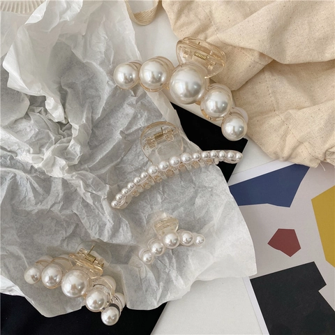 Molletta per Capelli in Acrilico Trasparente Vintage Con Decorazione in Perla Artificiale Elegante Fermaglio per Capelli Minimalista per Donna