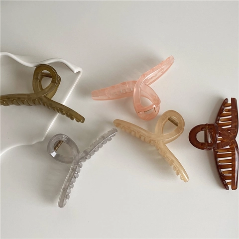Korean Simple Acrylic Hair Claw For Women Jelly Color Cross Twist Hair Clip Large Non-Slip Shark Clip Hair Accessory
