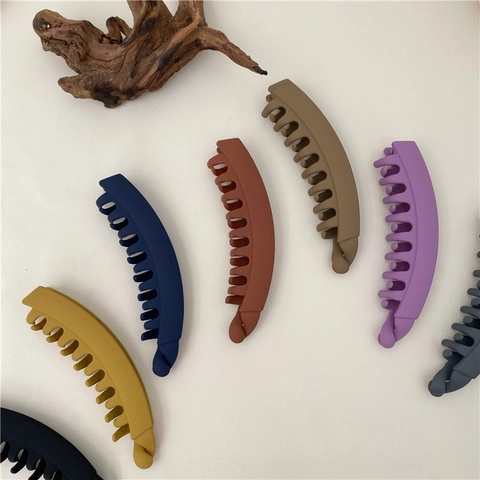 Women Matte Frosted Plastic Banana Hair Clip Large Solid Color Ponytail Holder Anti Slip Hair Styling Accessory For Lady