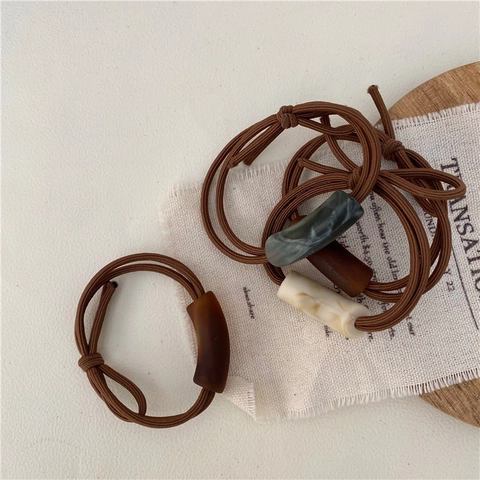 Lot de Chouettes en Résine à Motif Marbre Élastiques Marron Haute Élasticité pour Femmes Accessoires de Style Coréen