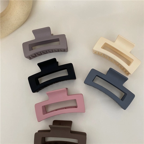 Korean Morandi Matte Rectangle Hair Claw Clips Minimalist Geometric Hollow Large Plastic Hair Accessories For Women Daily Styling