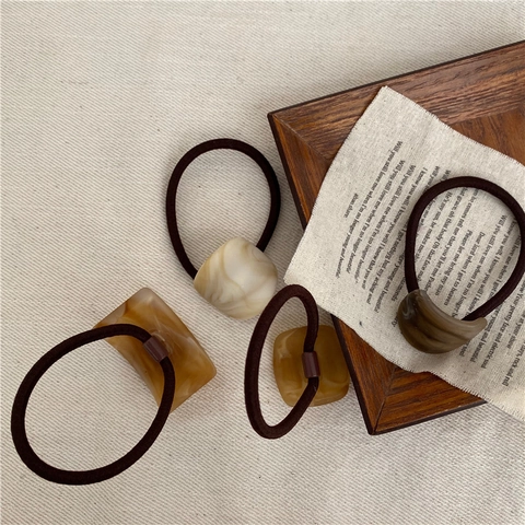 Vintage Marmerpatroon Hars Scrunchies Geometrische Haarelastiekjes Voor Vrouwen Mode Koreaanse Stijl Hoog Elastische Haartouw Accessoires