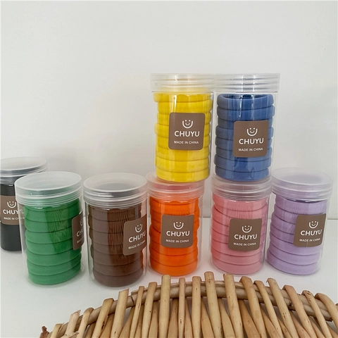 High Elasticity Seamless Hair Ties Set Solid Color Fabric Scrunchies In Storage Jar For Women Daily Hair Accessories