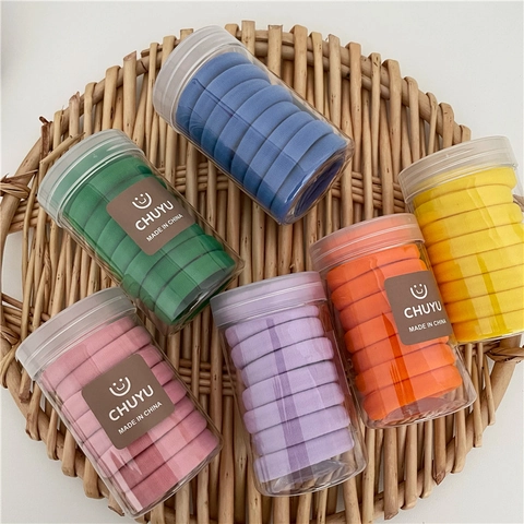 High Elasticity Seamless Hair Ties Set Solid Color Fabric Scrunchies In Storage Jar For Women Daily Hair Accessories