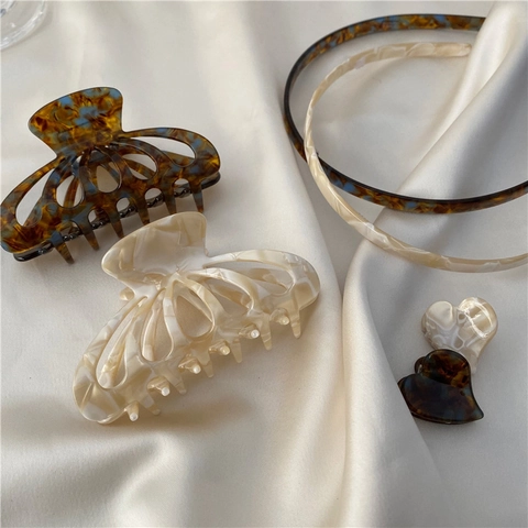 Semplice Molletta per Capelli in Acetato Coreana per Donna Elegante Clip a Ventaglio Traforata Motivo Tartarugato Marmorizzato
