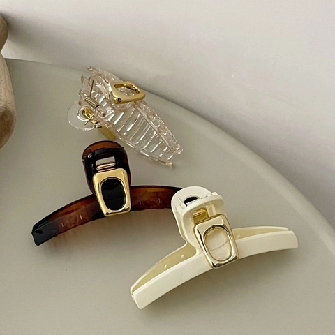 Pinza para el Cabello Grande Cuadrada Coreana Minimalista Color Sólido Carey Resina Accesorios para el Cabello Mujer Herramienta de Peinado