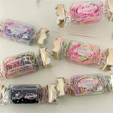 Nylon Elastic Hair Ties For Kids Girls Cute Candy Shape Packaging Box Colorful Seamless Hair Band Daily Headwear Set