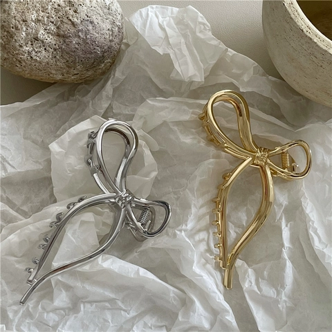 Elegante Pinza per Capelli a Farfalla in Lega Stile Coreano Metallo Oro Argento Grandi Fermagli per Capelli da Donna Gioielli